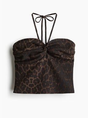 H&M Leopard Print Strapless Halter Crop Top sz M
